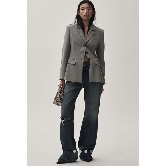 Anthropologie Avec Les Filles Sculpted Hourglass Blazer Sz Md Grey NWT - Picture 7 of 13